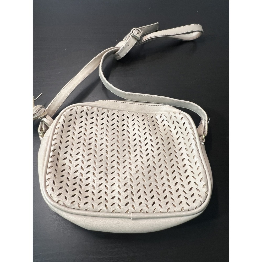 Summer & Rose Light Beige Perforated Faux Leather Crossbody Bag Adjustable Strap